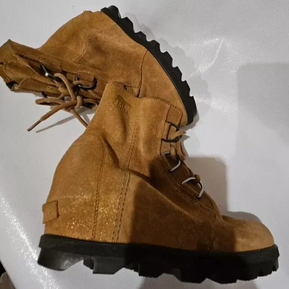 Sorel Youth Joan of Arctic Wedge Ankle Booties Kids Size 4 EUR 35 Brown Leather
